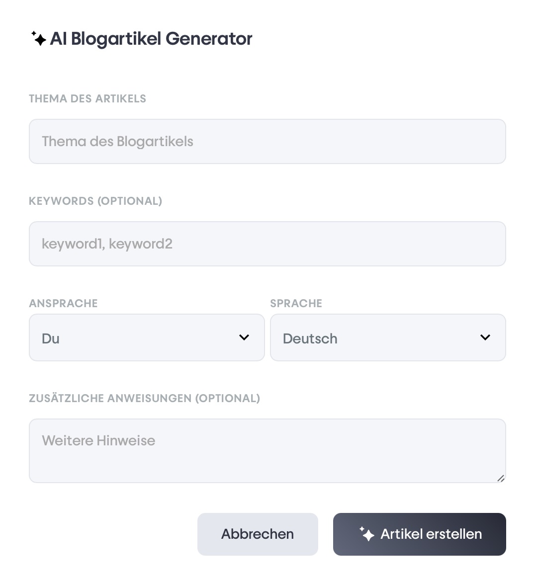AI Blogartikel Generator