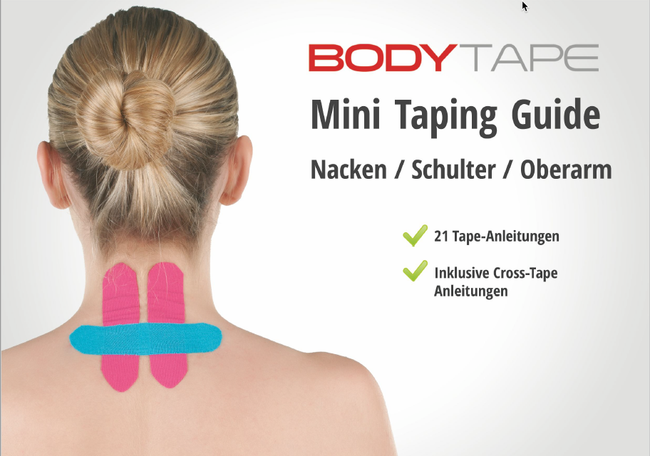 Taping Anleitungen (Kinesiologisches Tape und Cross Tape) für Nacken, Schulter und Oberarm herunterladen