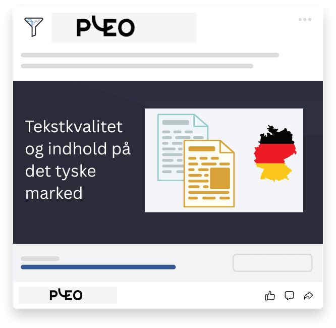  Grafik, der viser dokumenter og et kort over Tyskland i sort, rød og gul med fokus på tekstkvalitet og indhold på det tyske marked.