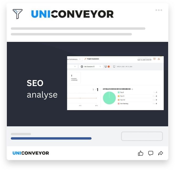 Uniconveyor SEO-analyse – tekniske fejl som dublerede title-tags, manglende H1 og korte meta-tags visualiseret