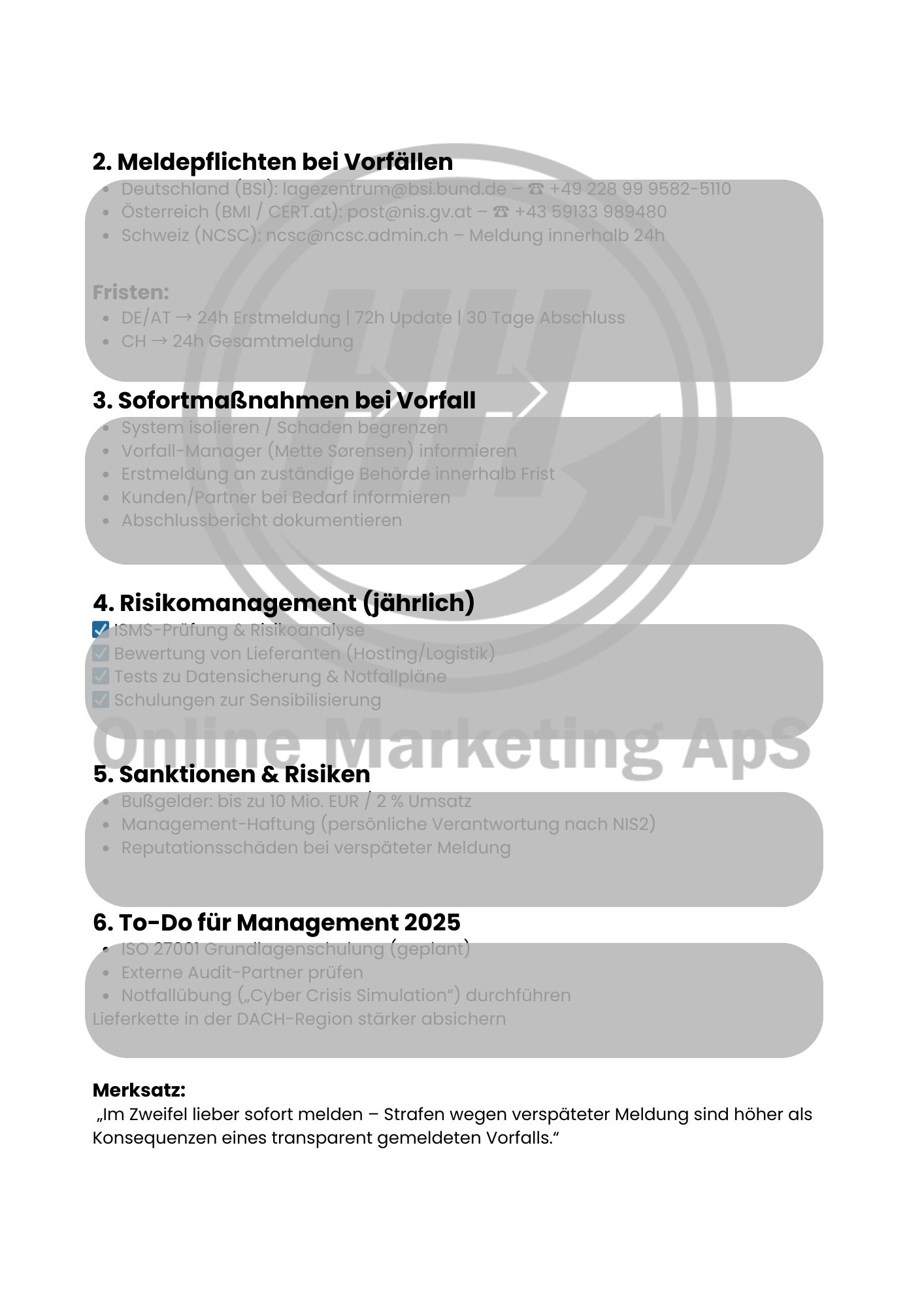 Eksempel på NIS2 management checklist (tysk version)