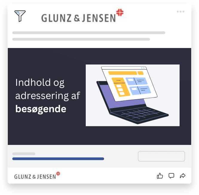 Illustration af en bærbar computer med en webside – symboliserer målrettet indhold og adressering af besøgende på Glunz & Jensens hjemmeside.