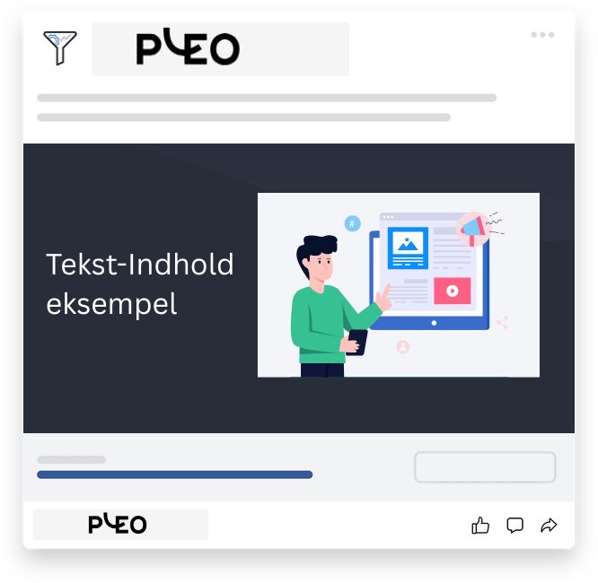 Pleo - Illustration, der viser en person foran en computerskærm med tekst- og grafiske elementer som eksempel på tekstindhold.