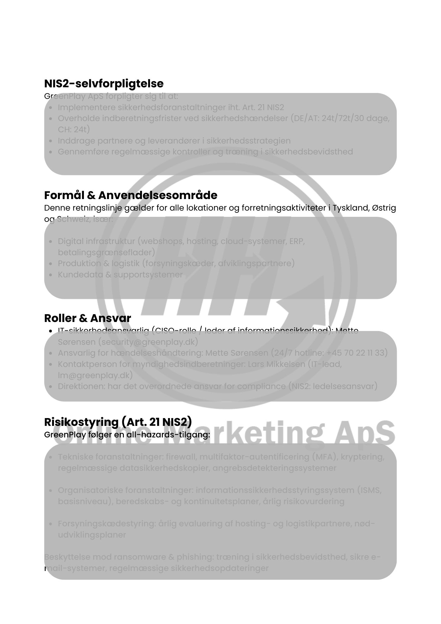 Eksempel på NIS2 compliance dokument (dansk version)