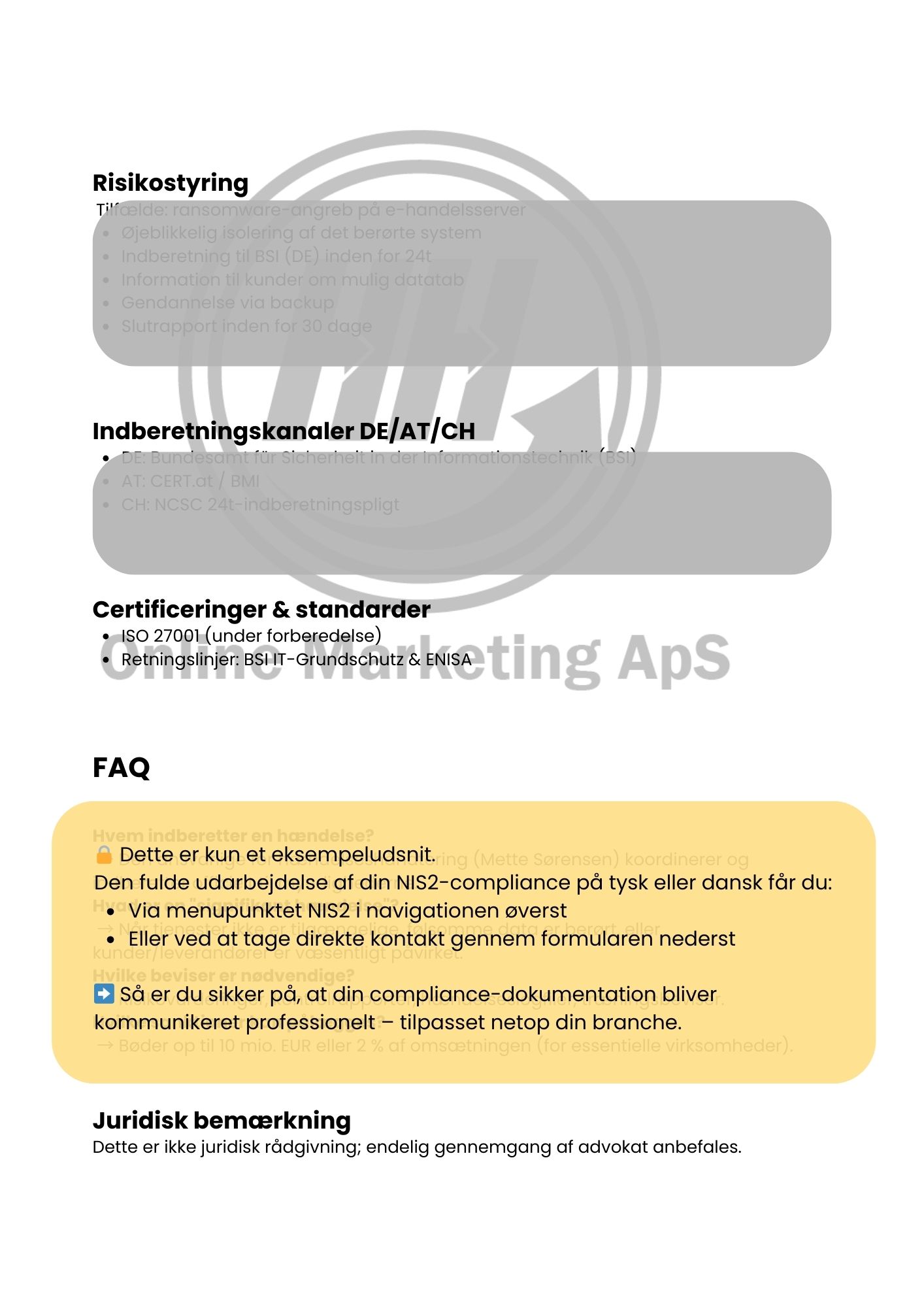 Eksempel på NIS2 compliance dokument (dansk version)
