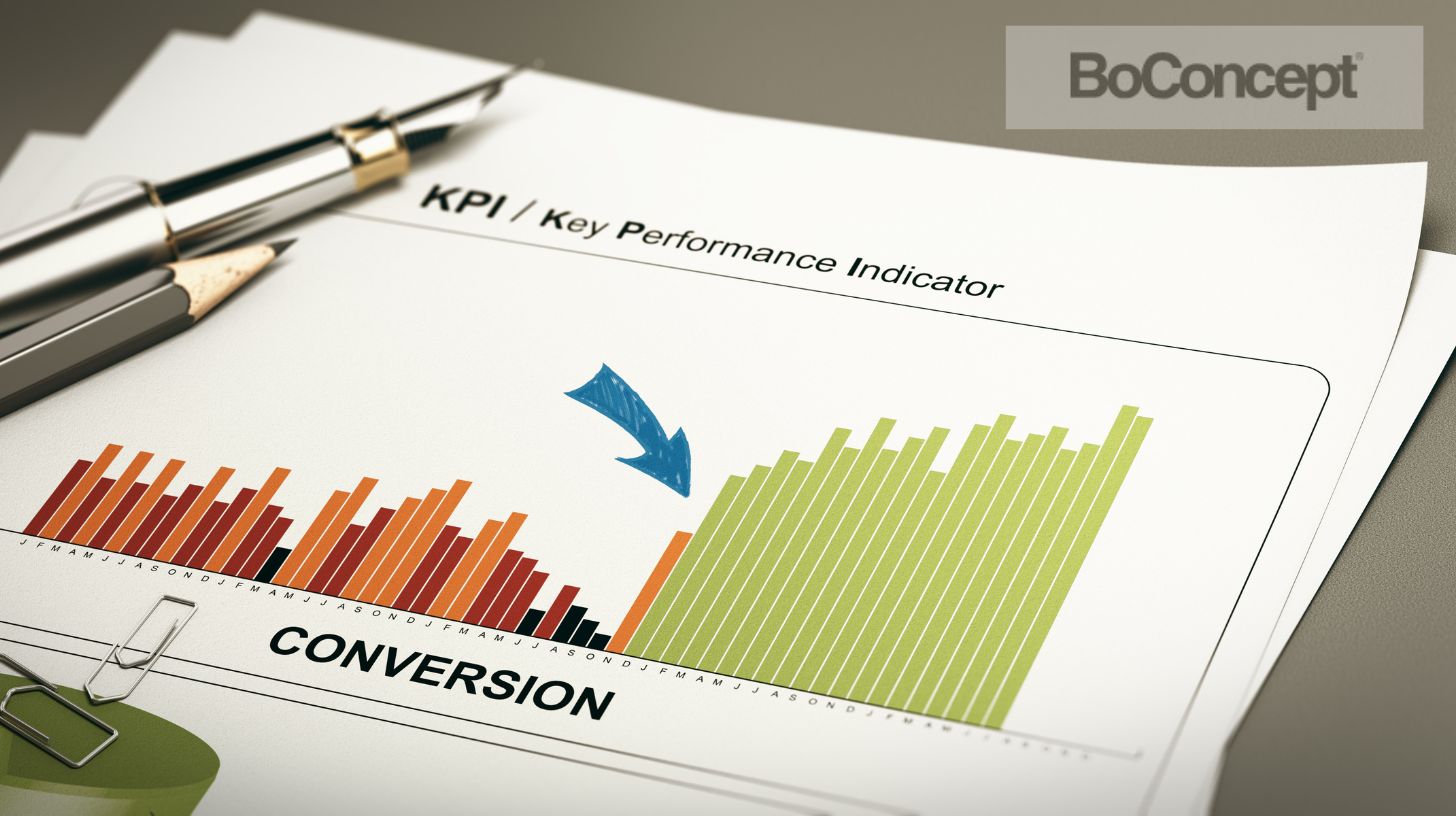 KPI-diagram der illustrerer, hvordan BoConcept kan øge konverteringer ved at bruge flere digitale kanaler strategisk fra lead til kunde.