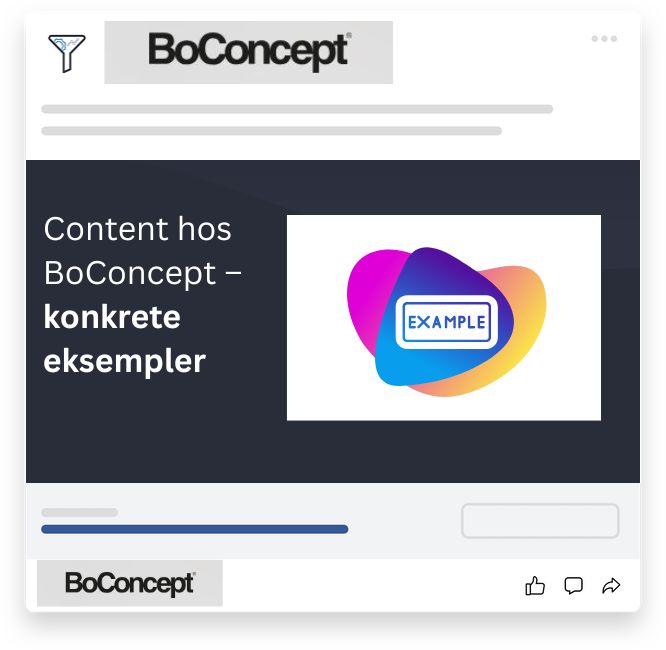 Grafik med overskriften "Content hos BoConcept – konkrete eksempler", der viser behovet for bedre tekstindhold med reelle cases.