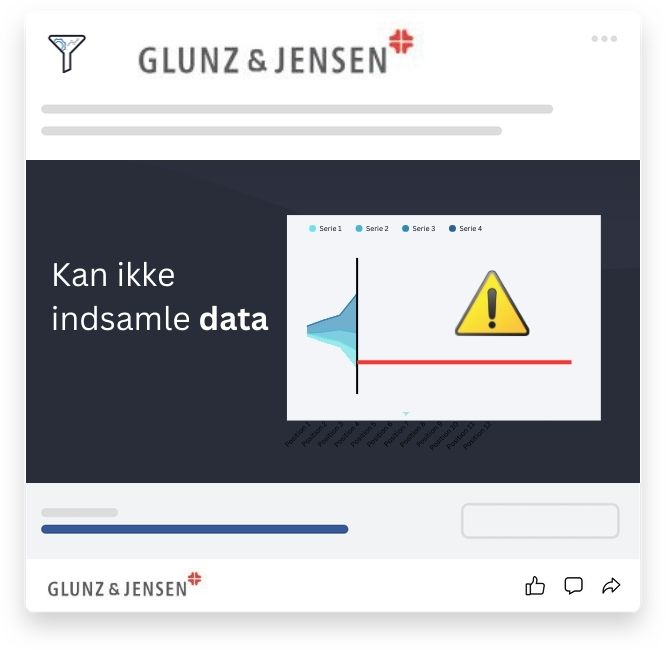 Advarselsgrafik der viser, at Glunz & Jensen ikke indsamler brugerdata på grund af manglende cookie-samtykke.