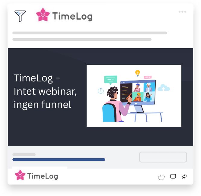 Illustration af en person foran en computerskærm med webinar-deltagere, som symboliserer manglende leadopbygning og konverteringsstrategi hos TimeLog.
