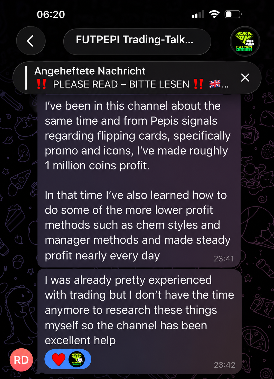 English community feedback shared in the FUTPEPI Trading Talk