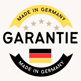 Garantiesiegel in schwarz-rot-gold mit Aufschrift: Garantie Made in Germany