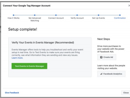 Facebook Pixel Google Tag Manager erfolgreich verbunden