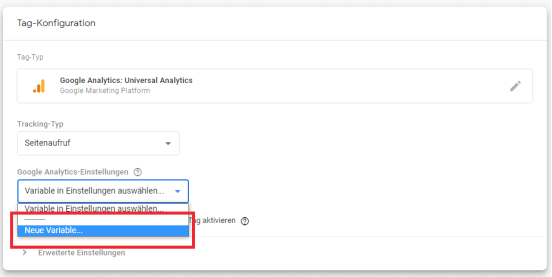 Google Tag Manager neue Variable