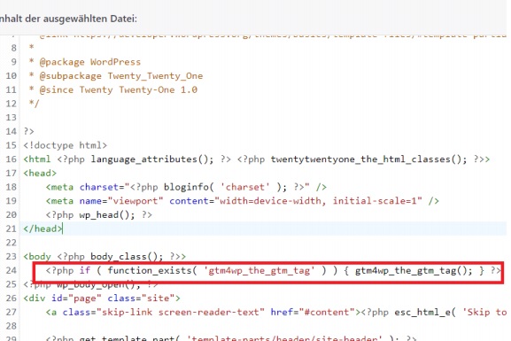 GTM Tag Wordpress code