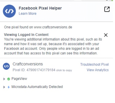Facebook Pixel auf Webseite aktiv